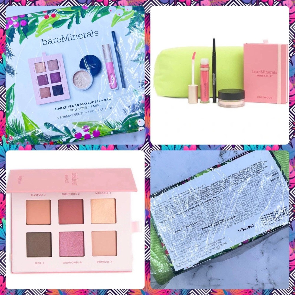 BareMinerals 4 Piece Vegan Makeup Set + Bag Eyeshadow Mineral Veil Lip Gloss Eye
